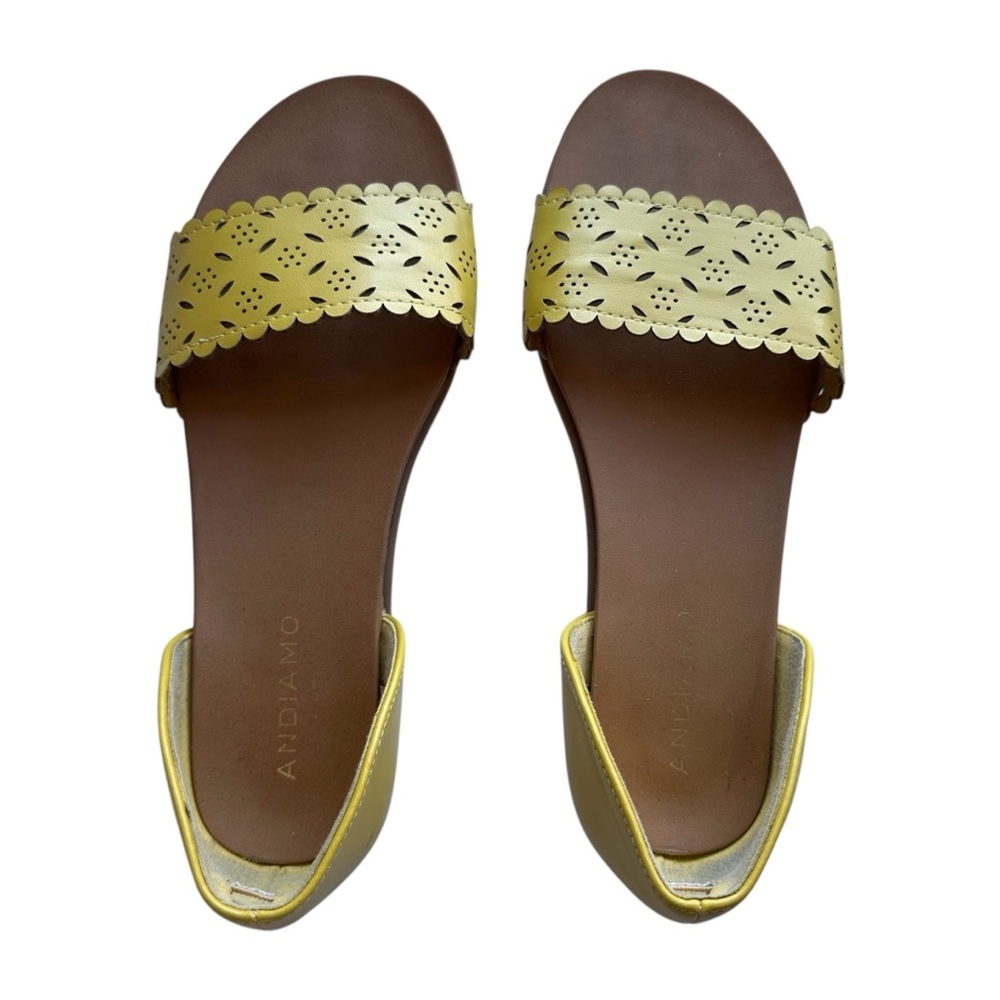 Andiamo Yellow Laser-Cut Sandal Woman’s Size 8 Slip On Wide Cross Strap - Picture 2 of 8